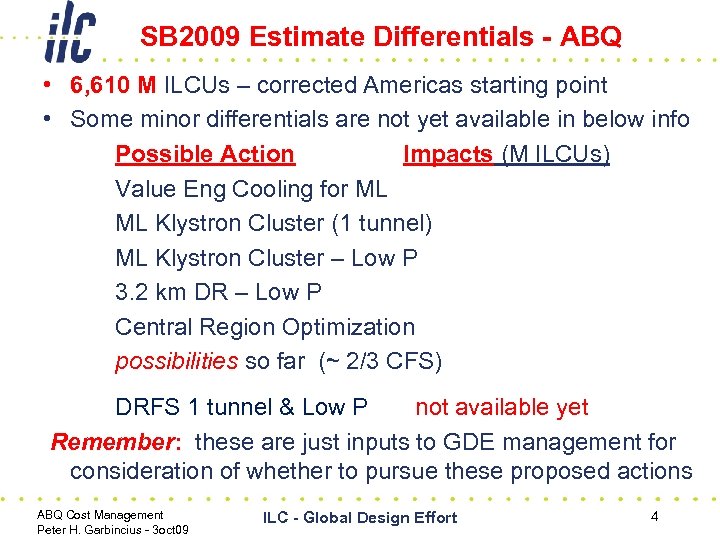 SB 2009 Estimate Differentials - ABQ • 6, 610 M ILCUs – corrected Americas