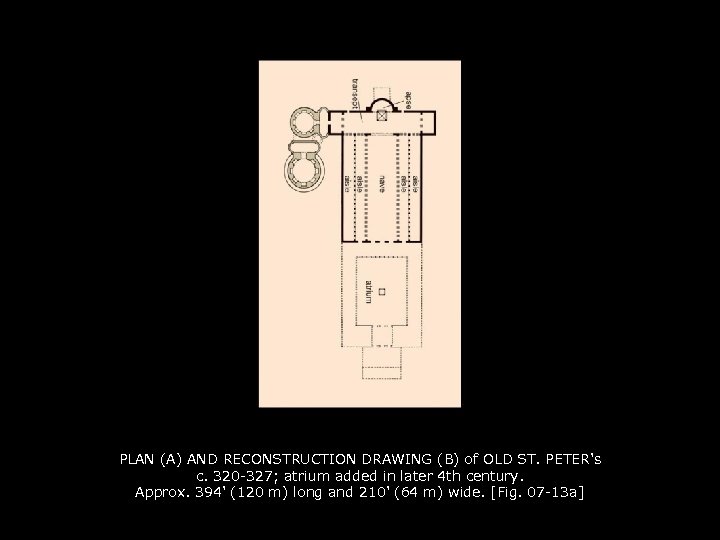 PLAN (A) AND RECONSTRUCTION DRAWING (B) of OLD ST. PETER's c. 320 -327; atrium