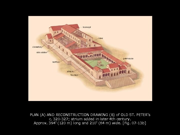 PLAN (A) AND RECONSTRUCTION DRAWING (B) of OLD ST. PETER's c. 320 -327; atrium