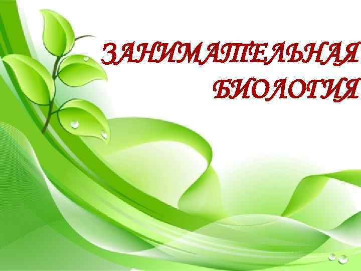 ЗАНИМАТЕЛЬНАЯ БИОЛОГИЯ 