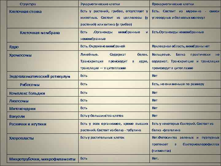 Структура Прокариотические клетки Есть у растений, грибов, отсутствует у Есть. Состоит из муреи-на -