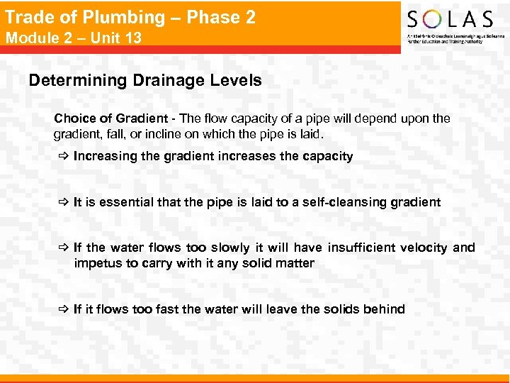 Trade of Plumbing – Phase 2 Module 2 – Unit 13 Determining Drainage Levels