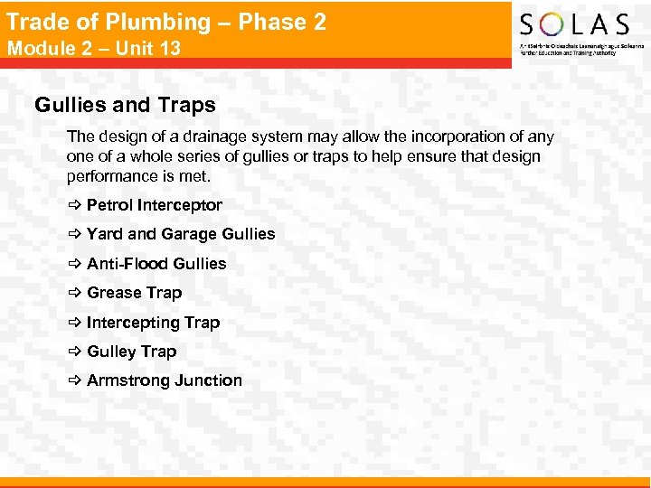 Trade of Plumbing – Phase 2 Module 2 – Unit 13 Gullies and Traps