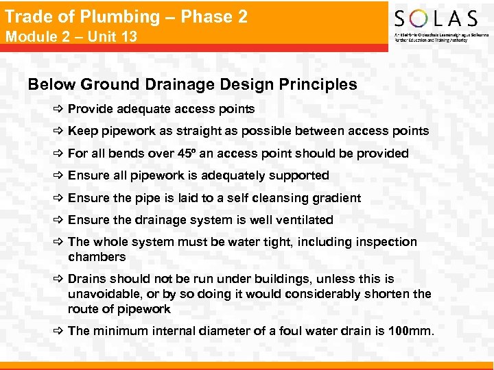 Trade of Plumbing – Phase 2 Module 2 – Unit 13 Below Ground Drainage