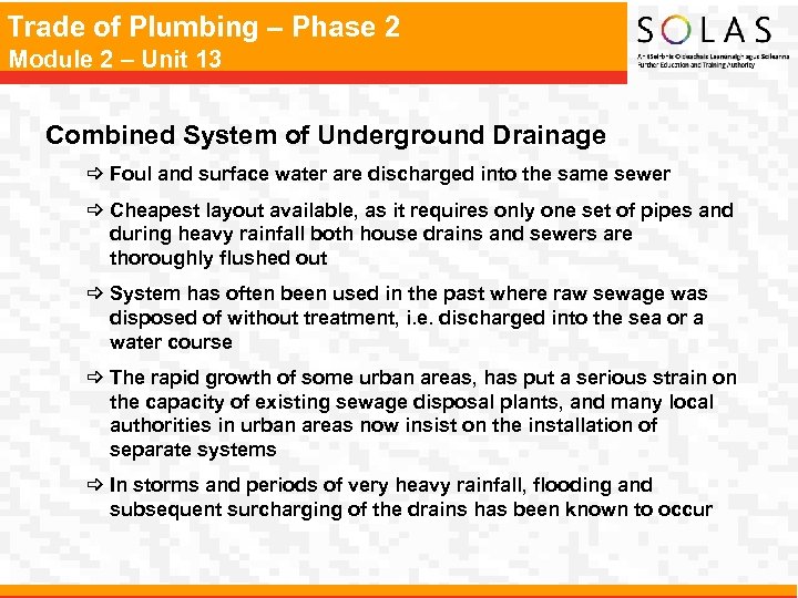 Trade of Plumbing – Phase 2 Module 2 – Unit 13 Combined System of