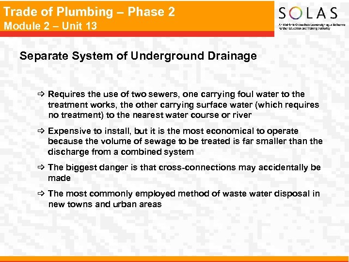 Trade of Plumbing – Phase 2 Module 2 – Unit 13 Separate System of