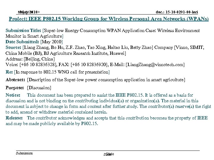 doc. : 15 -10 -0291 -00 -leci May 2010 <May 2010> Project: IEEE P