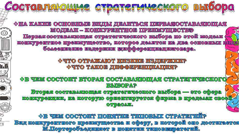 Составляющие стратегического выбора v. НА КАКИЕ ОСНОВНЫЕ ВИДЫ ДЕЛИТЬСЯ ПЕРВАЯ СОСТАВЛЯЮЩАЯ МОДЕЛИ – КОНКУРЕНТНОЕ