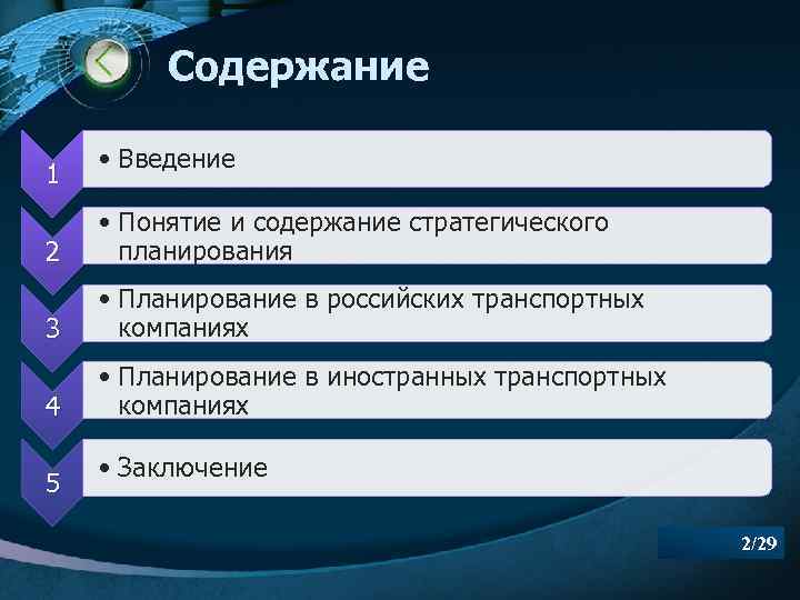 Содержание 1 • Введение 2 • Понятие и содержание стратегического планирования 3 • Планирование