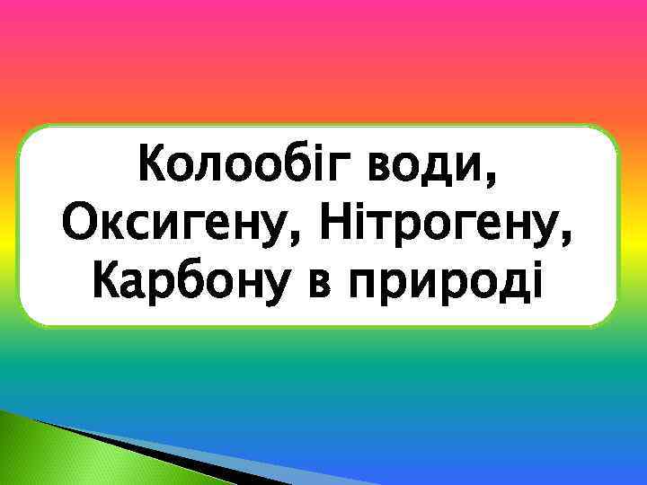 Колообіг води, Оксигену, Нітрогену, Карбону в природі 