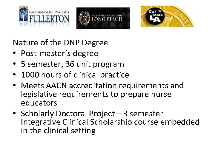 Nature of the DNP Degree • Post-master’s degree • 5 semester, 36 unit program