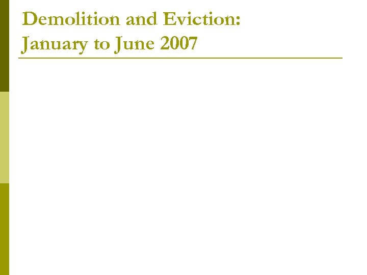 Demolition and Eviction: January to June 2007 