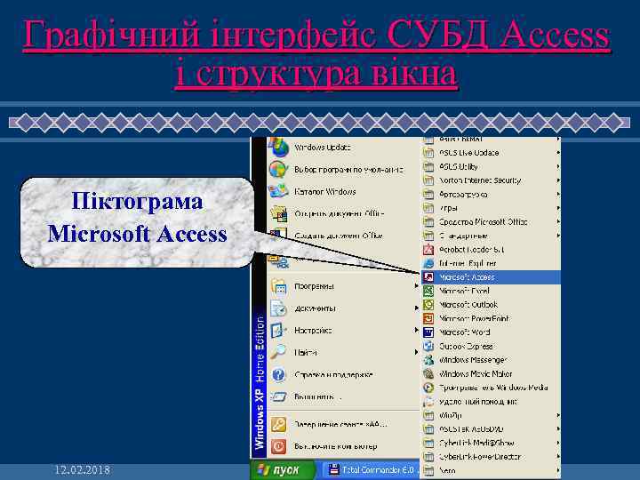 Графічний інтерфейс СУБД Access і структура вікна Піктограма Microsoft Access 12. 02. 2018 