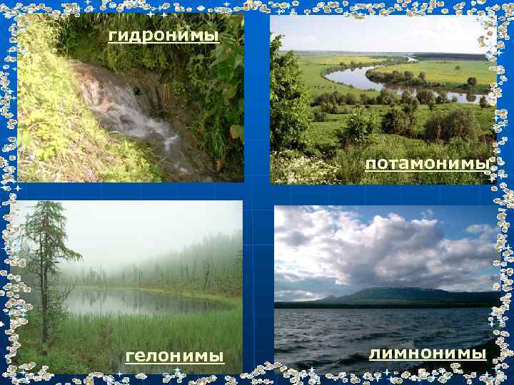 гидронимы потамонимы гелонимы лимнонимы 