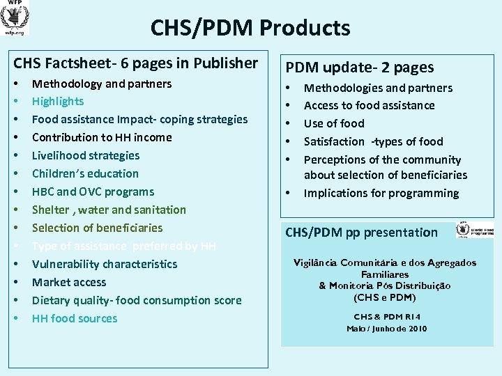 CHS/PDM Products CHS Factsheet- 6 pages in Publisher • • • • Methodology and