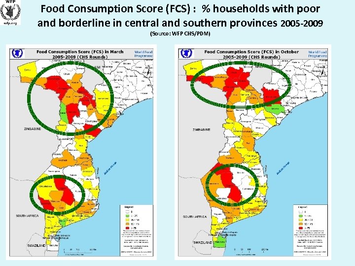 Food Consumption Score (FCS) : % households with poor and borderline in central and