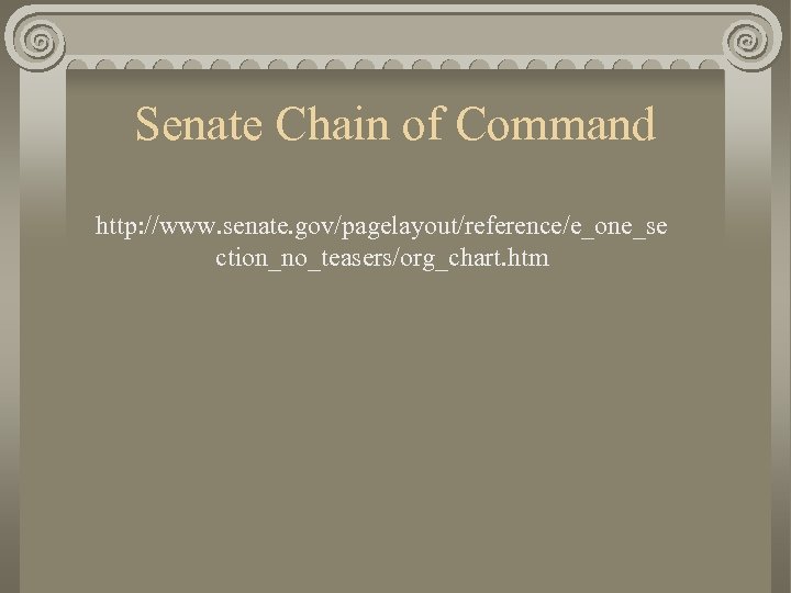 Senate Chain of Command http: //www. senate. gov/pagelayout/reference/e_one_se ction_no_teasers/org_chart. htm 