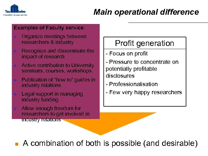 Main operational difference Examples of Faculty service: n n n n Organize meetings between