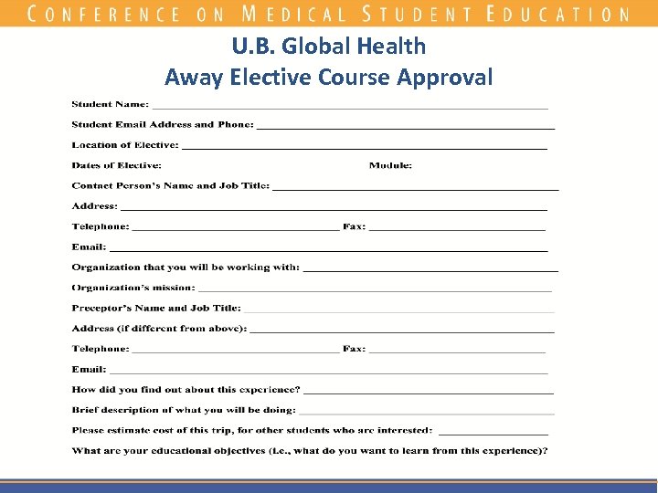 U. B. Global Health Away Elective Course Approval 