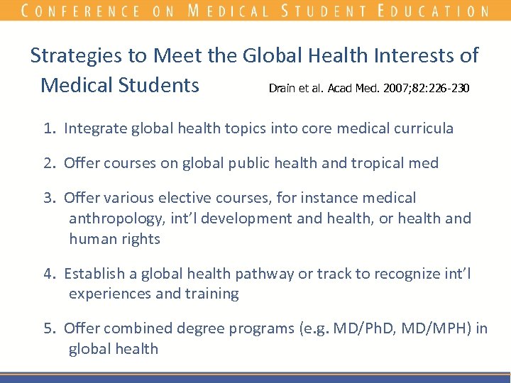 Strategies to Meet the Global Health Interests of Medical Students Drain et al. Acad