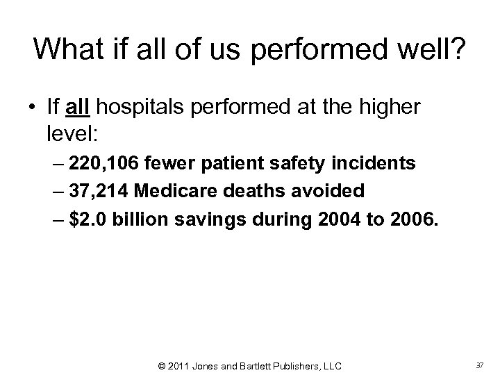 What if all of us performed well? • If all hospitals performed at the
