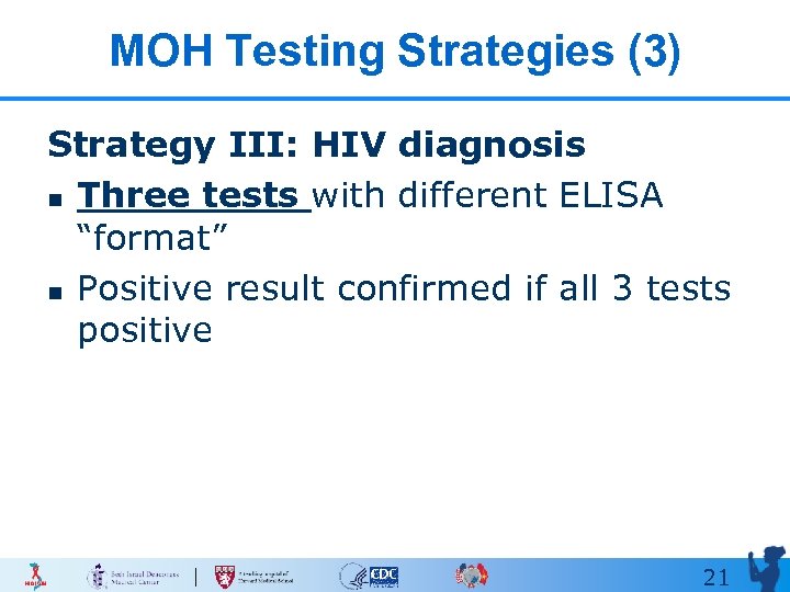 MOH Testing Strategies (3) Strategy III: HIV diagnosis n Three tests with different ELISA