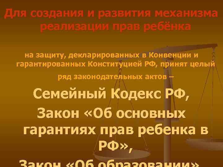 Для создания и развития механизма реализации прав ребёнка на защиту, декларированных в Конвенции и