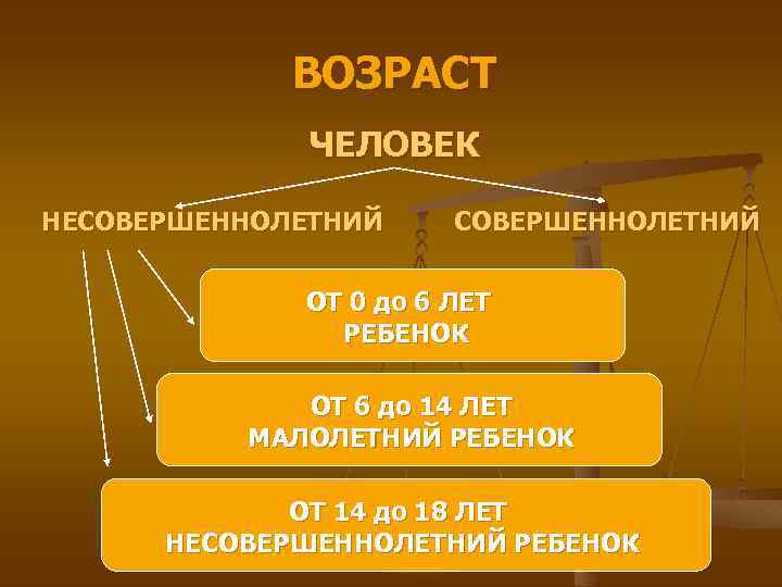 ВОЗРАСТ ЧЕЛОВЕК НЕСОВЕРШЕННОЛЕТНИЙ ОТ 0 до 6 ЛЕТ РЕБЕНОК ОТ 6 до 14 ЛЕТ