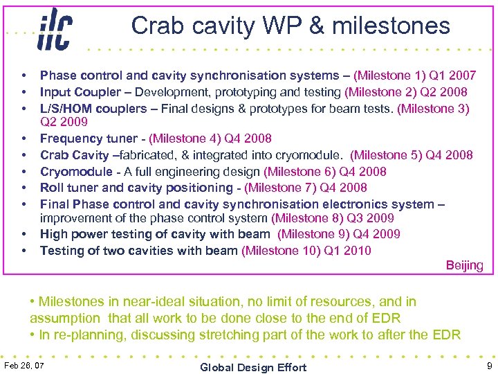 Crab cavity WP & milestones • • • Phase control and cavity synchronisation systems
