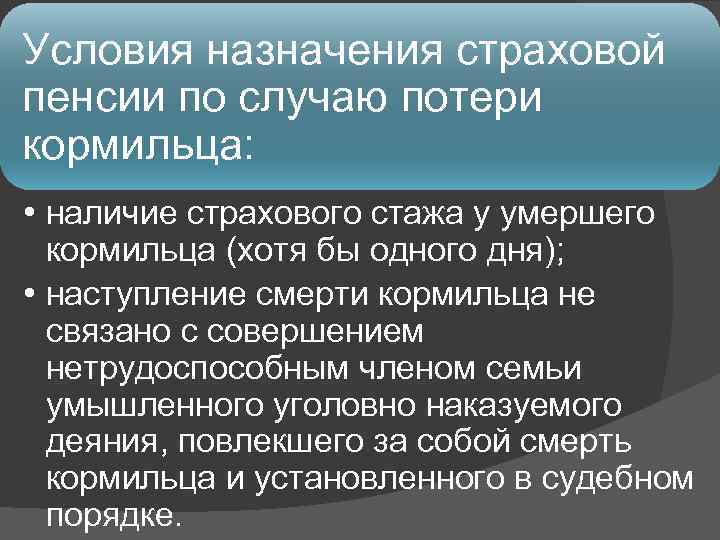 Условия назначения страховой пенсии по случаю потери кормильца схема