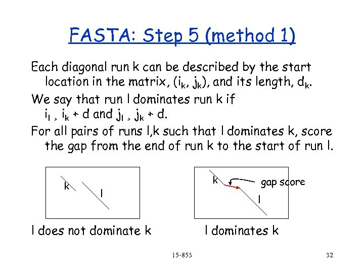 FASTA: Step 5 (method 1) Each diagonal run k can be described by the