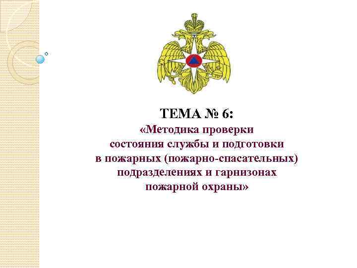 ТЕМА № 6: «Методика проверки состояния службы и подготовки в пожарных (пожарно-спасательных) подразделениях и