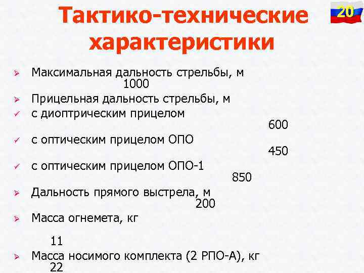 Тактико-технические характеристики ü Максимальная дальность стрельбы, м 1000 Прицельная дальность стрельбы, м с диоптрическим