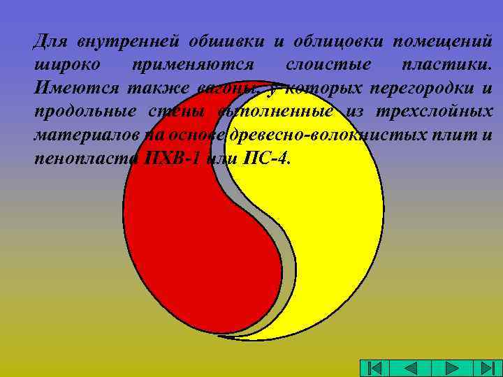 Для внутренней обшивки и облицовки помещений широко применяются слоистые пластики. Имеются также вагоны, у