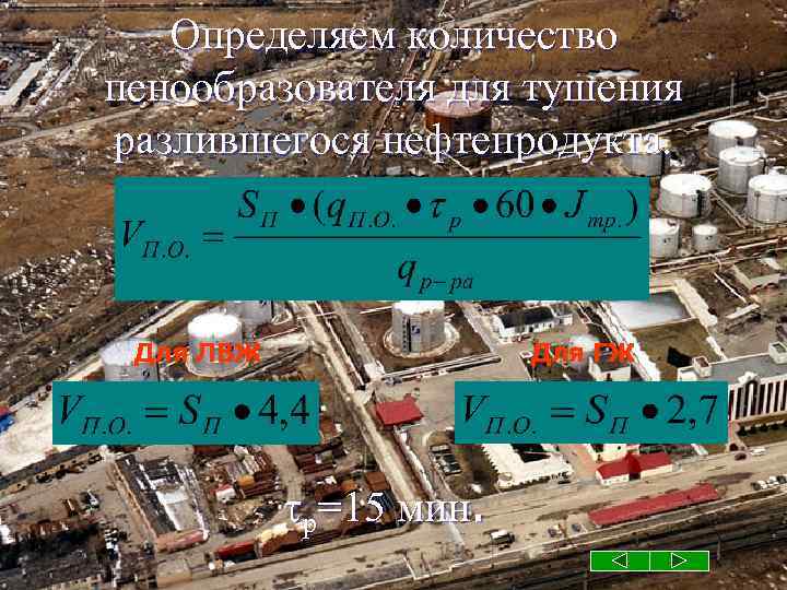 Определяем количество пенообразователя для тушения разлившегося нефтепродукта. Для ЛВЖ Для ГЖ р=15 мин. 