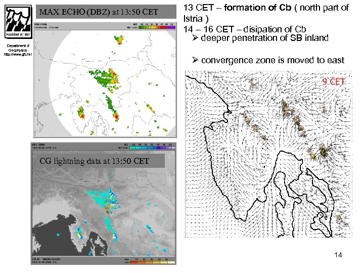MAX ECHO (DBZ) at 13: 50 CET Department of Geophysics http: //www. gfz. hr/