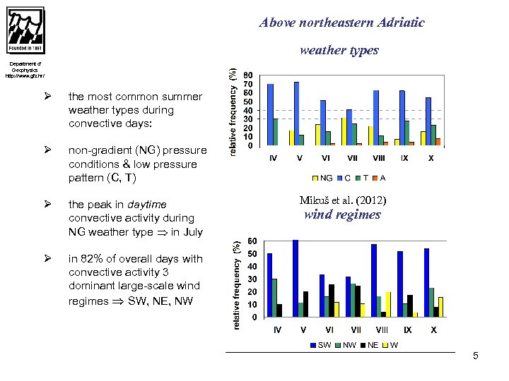 Above northeastern Adriatic weather types Department of Geophysics http: //www. gfz. hr/ Ø the