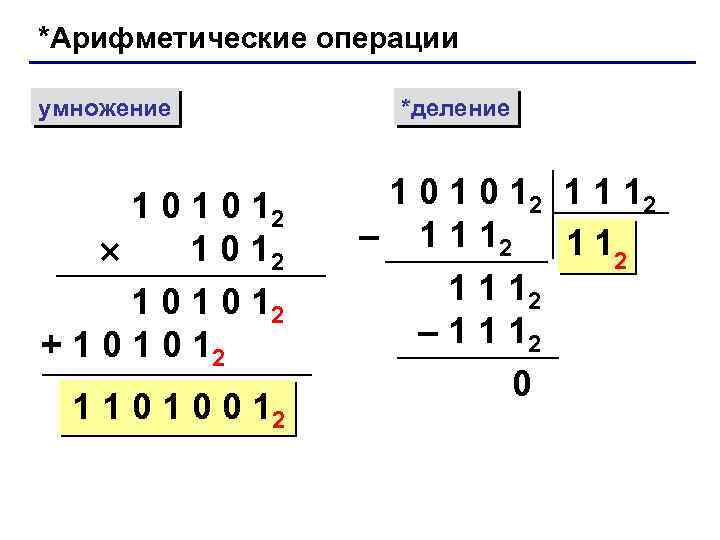 *Арифметические операции умножение 1 0 12 1 0 12 + 1 0 12 1