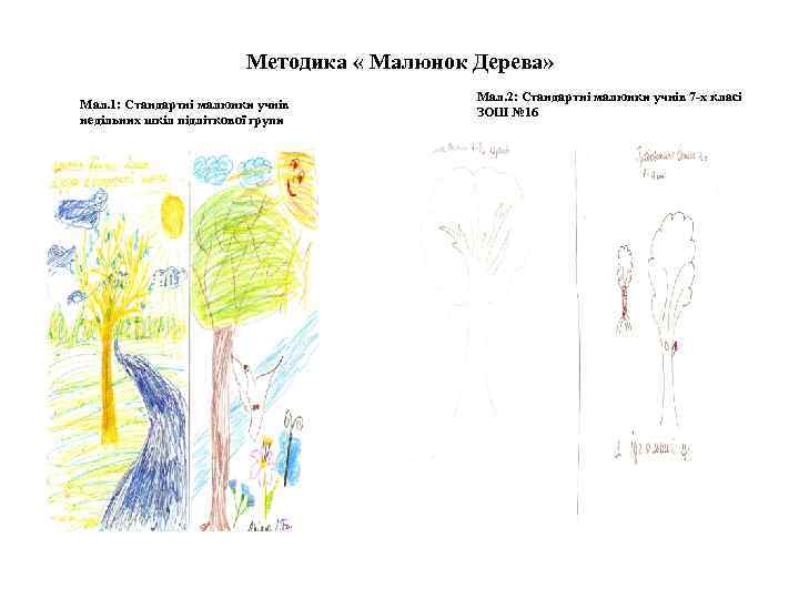 Методика « Малюнок Дерева» Мал. 1: Стандартні малюнки учнів недільних шкіл підліткової групи Мал.