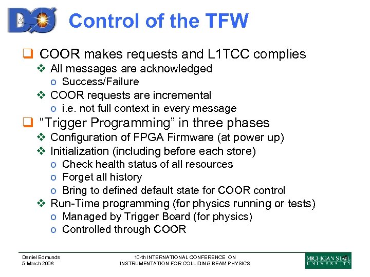 Control of the TFW q COOR makes requests and L 1 TCC complies v