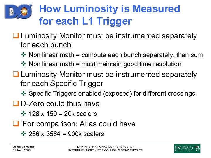 How Luminosity is Measured for each L 1 Trigger q Luminosity Monitor must be