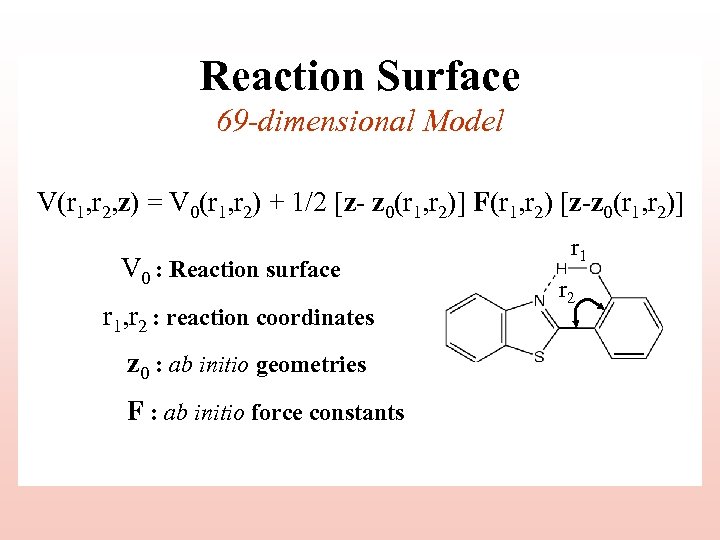 Reaction Surface 69 -dimensional Model V(r 1, r 2, z) = V 0(r 1,