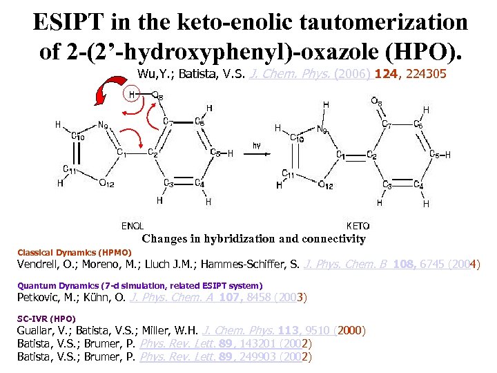 ESIPT in the keto-enolic tautomerization of 2 -(2’-hydroxyphenyl)-oxazole (HPO). Wu, Y. ; Batista, V.