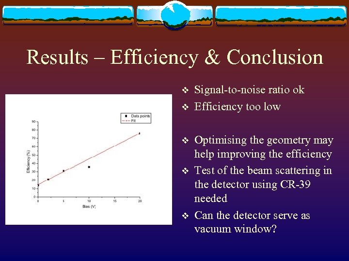 Results – Efficiency & Conclusion v v v Signal-to-noise ratio ok Efficiency too low