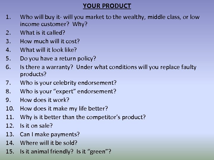 YOUR PRODUCT 1. 2. 3. 4. 5. 6. 7. 8. 9. 10. 11. 12.