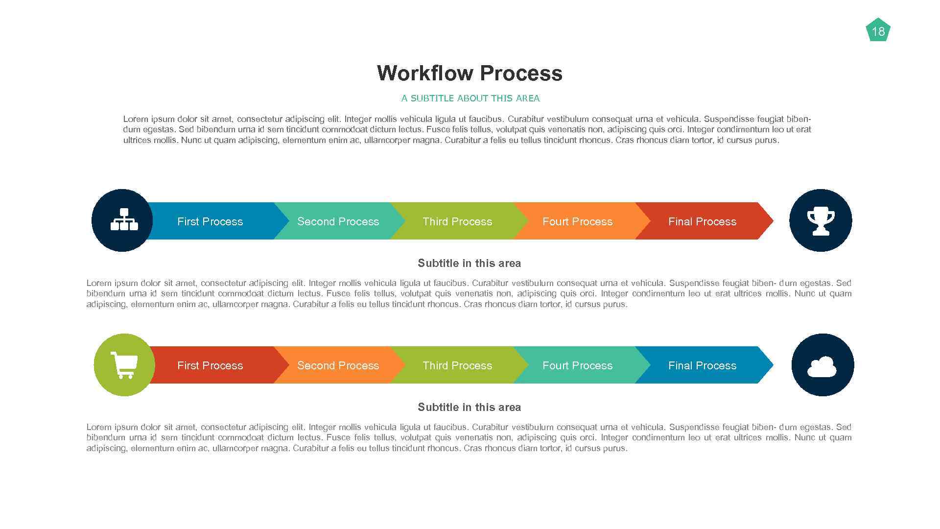 18 Workflow Process A SUBTITLE ABOUT THIS AREA Lorem ipsum dolor sit amet, consectetur