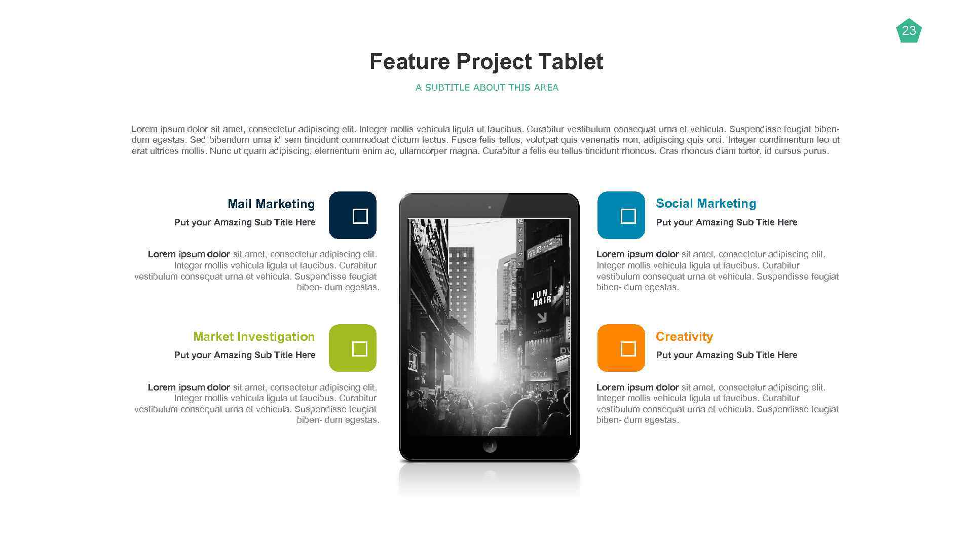 23 Feature Project Tablet A SUBTITLE ABOUT THIS AREA Lorem ipsum dolor sit amet,