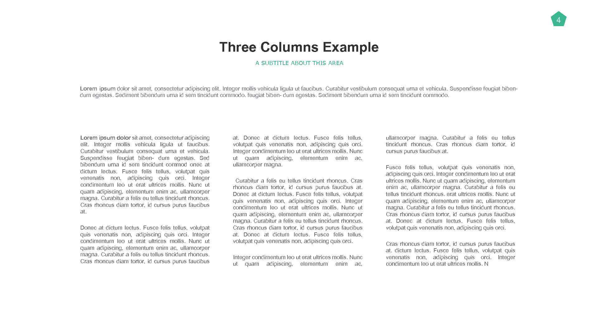 4 Three Columns Example A SUBTITLE ABOUT THIS AREA Lorem ipsum dolor sit amet,