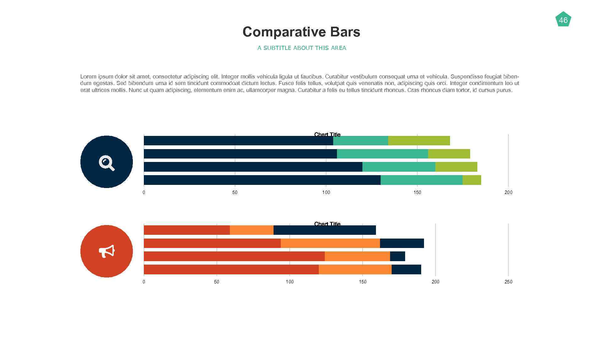 46 Comparative Bars A SUBTITLE ABOUT THIS AREA Lorem ipsum dolor sit amet, consectetur