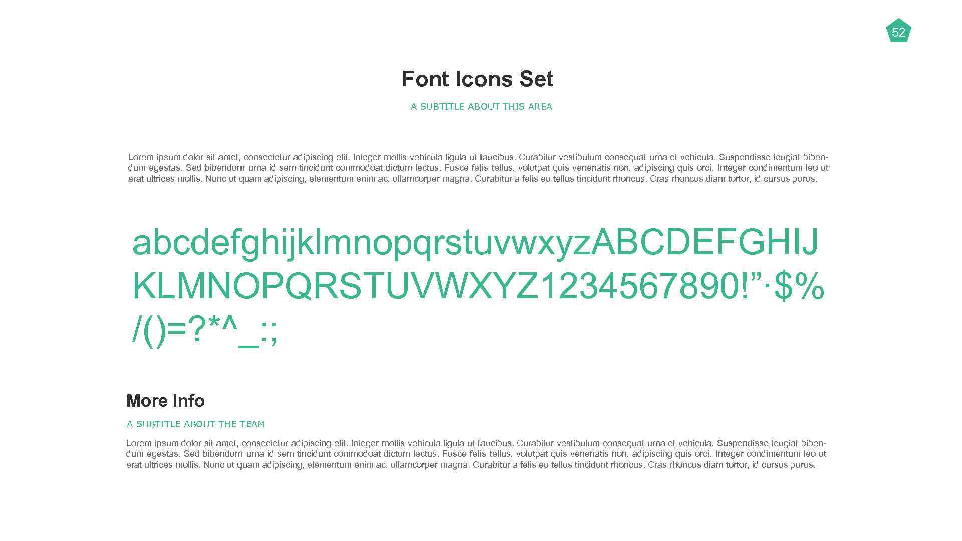 52 Font Icons Set A SUBTITLE ABOUT THIS AREA Lorem ipsum dolor sit amet,